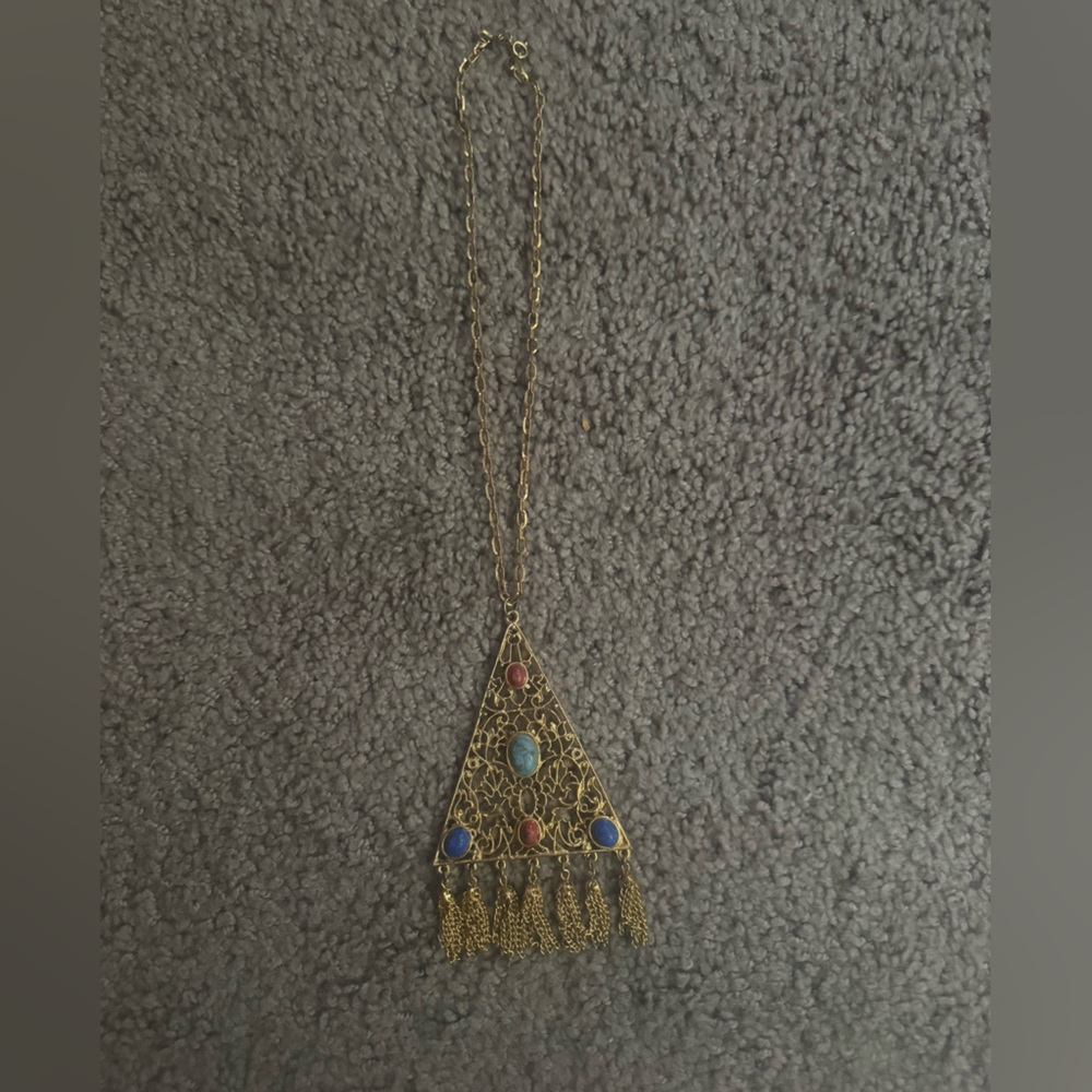 Elegant Antique Gold and Blue Pendant Necklace